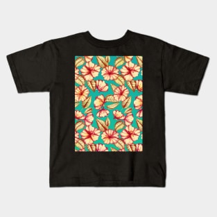 Rust & Teal Floral Pattern Kids T-Shirt